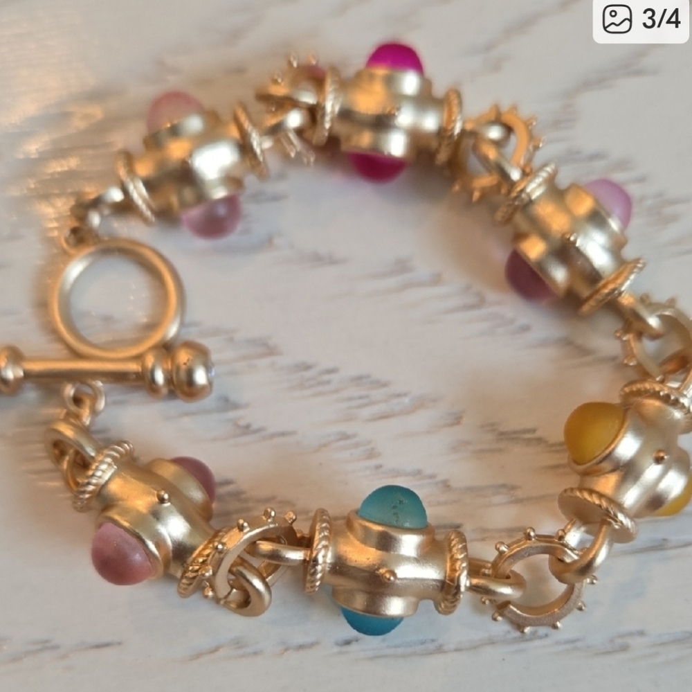 Chunky Gold Bracelet w/ Multicolor Beads. Layers Well